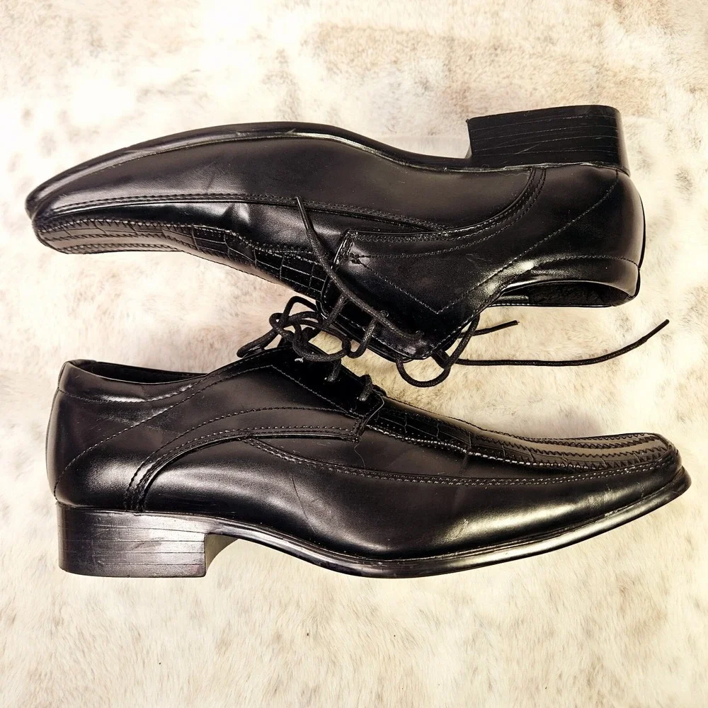 Tim Evans Black Faux Croc Square Toe Dress Shoes 8 Business Dark Acacemia Formal